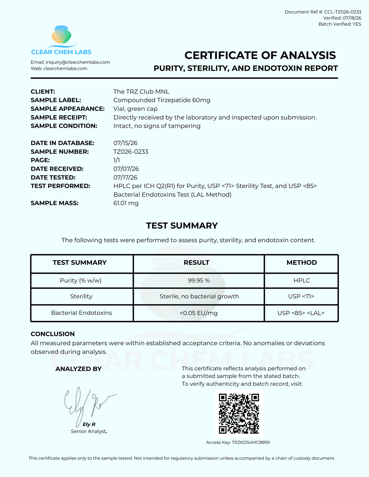 TRZ 60 | COA Included | 12+ Weeks Program